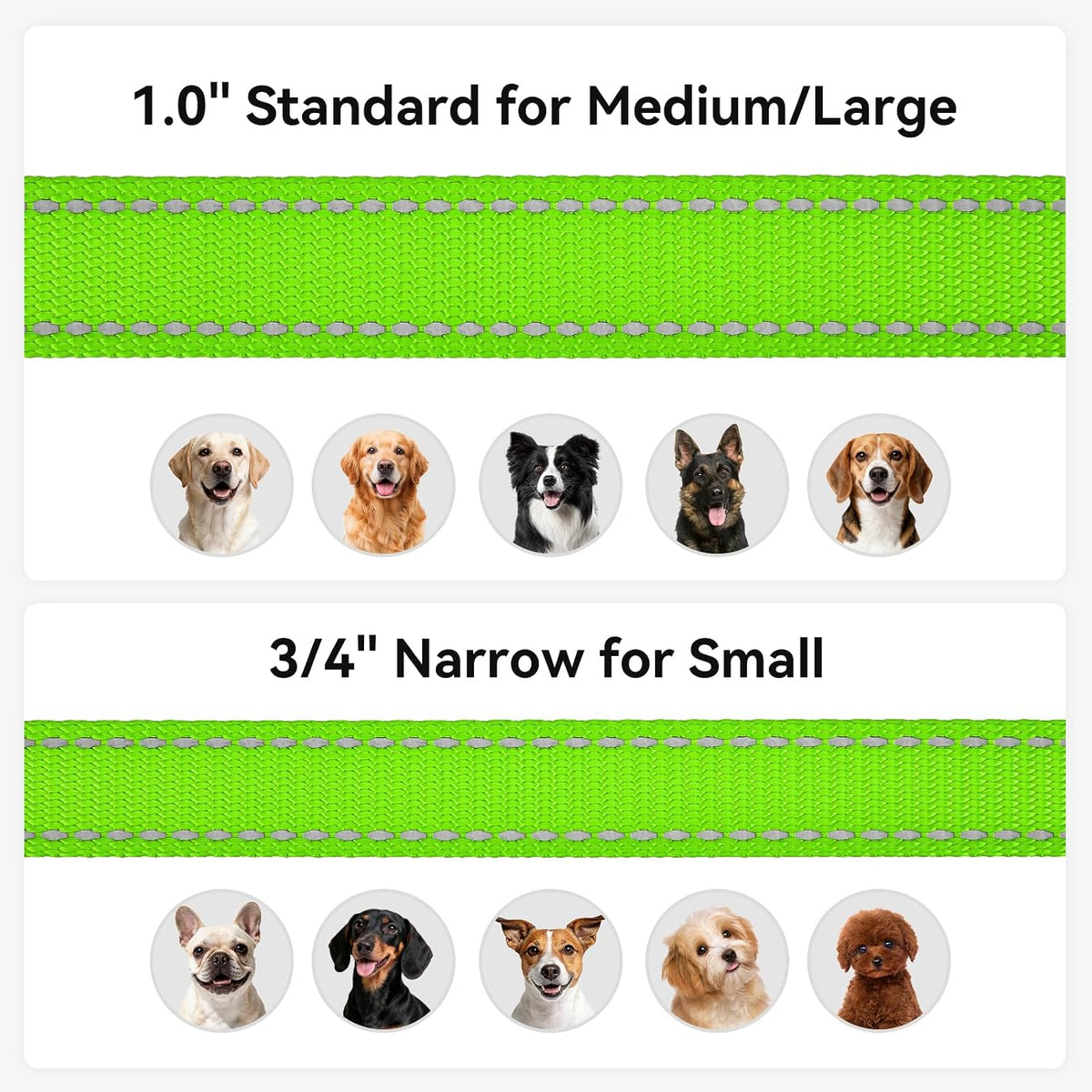 Double-Sided Reflective Dog Leash, 6 FT/5FT/4 FT, Padded Handle Nylon Dogs Leashes for Walking, Training Lead for Medium & Large Dogs, Green, 5FT