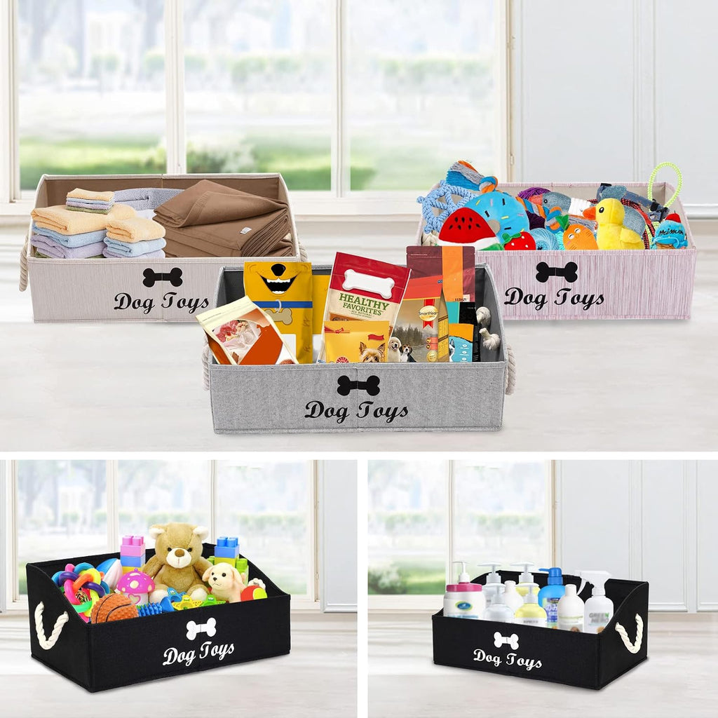 Large Dog Toy Bin - Shallow Toy Baskets, Perfect for Living Room, Playroom, Closet & Home Organization - Black