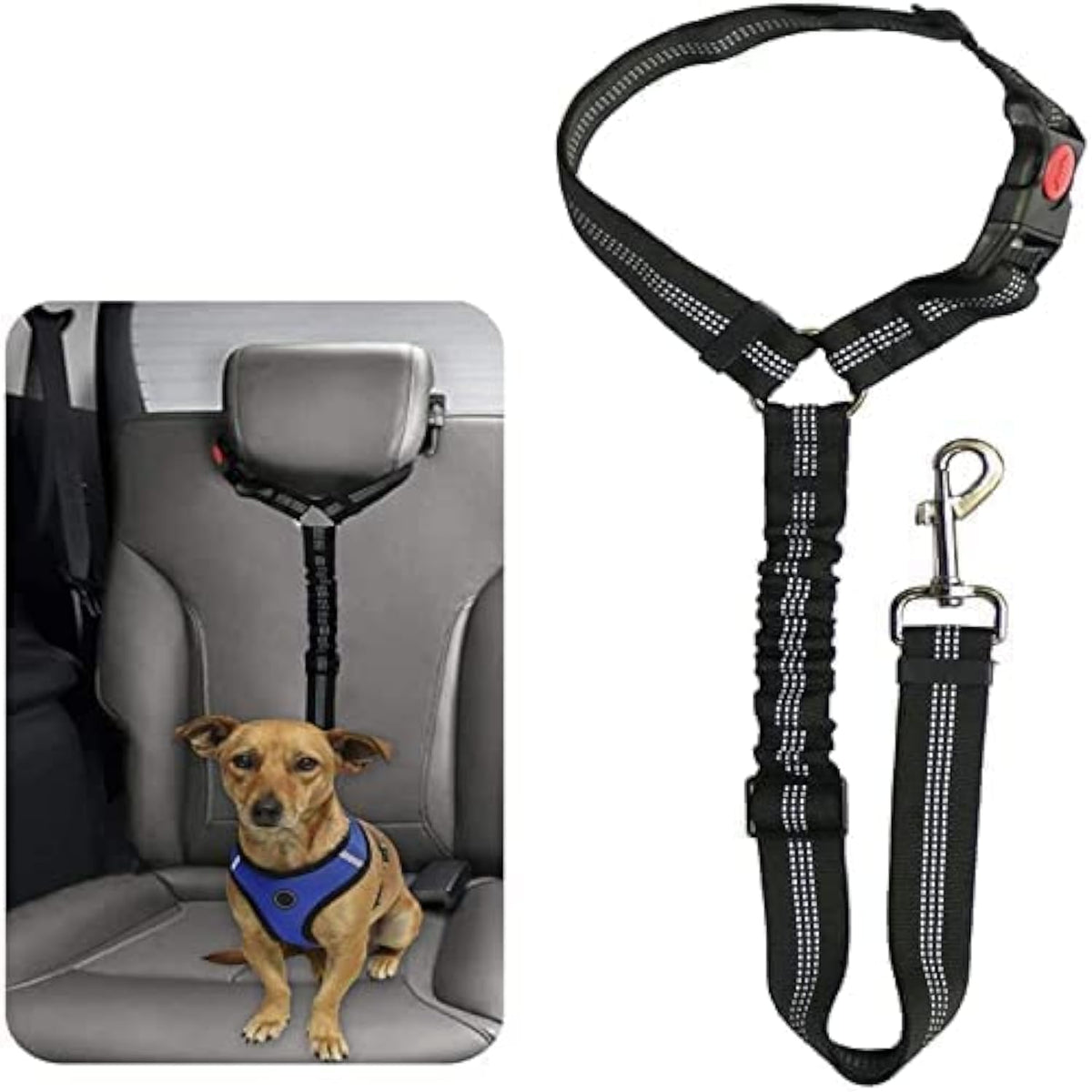 Dog Seat Belts for Cars - Dog Car Harness Adjustable - Headrest Dog Car Seat Belt Restraint Puppy - Elastic Pet Dog Seatbelt Harness - Strong Leads Harness for Dogs Cats and Pets (BLACK)