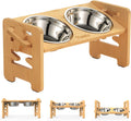 Elevated Dog Bowls for Small Dogs, Raised Dog Bowls with Stand, 6 Heights Adjustable Dog Bowls on Stands, Bamboo Dog Feeding Station with 2 Stainless Steel Bowls and Non-Slip Feet, 17Cm High