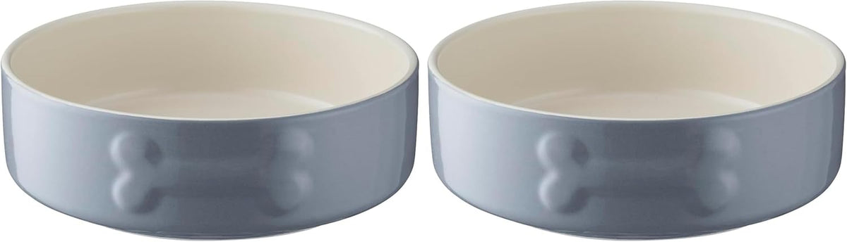 Colour Mix Grey Dog Bowl 15Cm |500Cml Capacity |Stoneware Pet Bowl for Food & Water | Dishwasher, Freezer & Microwave Safe (Pack of 2)