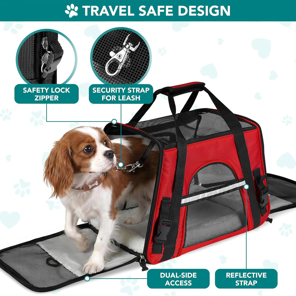 Airline Approved Pet Carrier for Cat, Soft Sided Dog Carrier for Small Dogs, Cat Travel Supplies Accessories for Indoor Cats, Ventilated Pet Carrying Bag Medium Large Kitten Puppy, Large Red