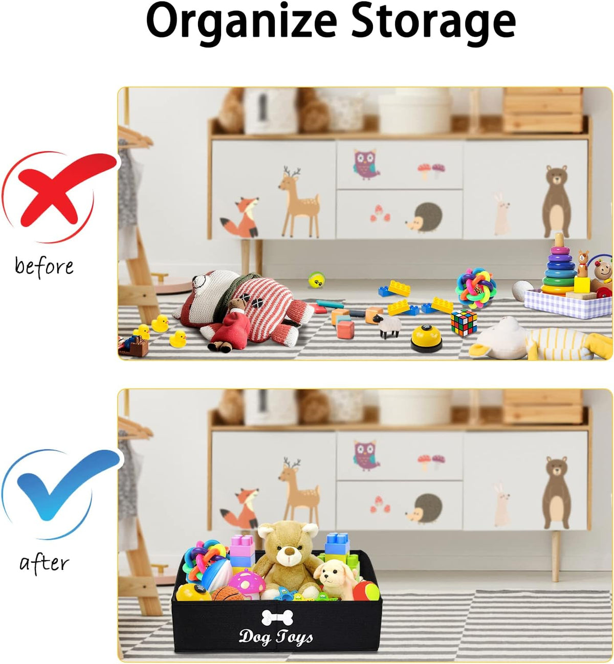 Large Dog Toy Bin - Shallow Toy Baskets, Perfect for Living Room, Playroom, Closet & Home Organization - Black