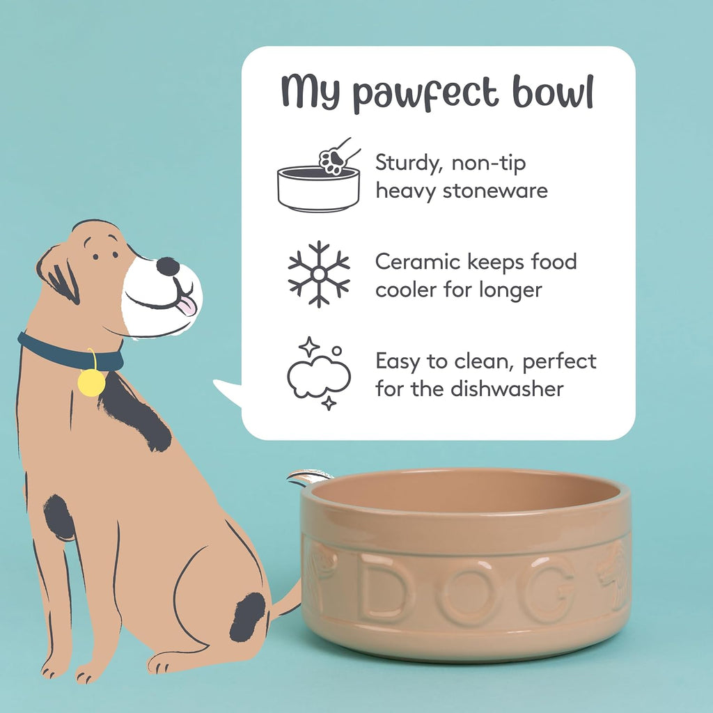 Cane Dog Bowl 20Cm Large Stoneware Pet Bowl, 1.6 Litre Capacity, Classic Design, Dishwasher & Microwave Safe, Ideal for Food and Water