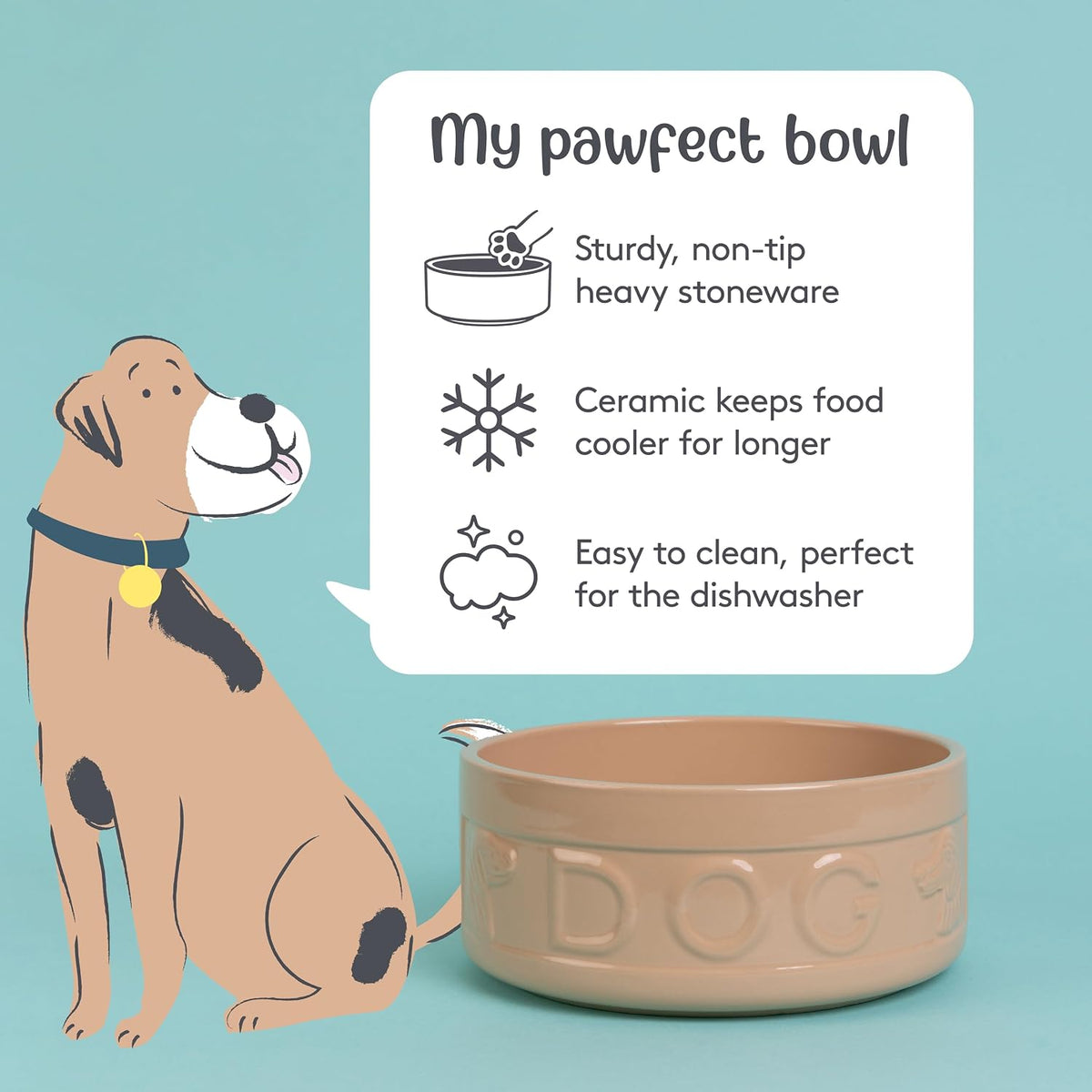 Cane Dog Bowl 20Cm Large Stoneware Pet Bowl, 1.6 Litre Capacity, Classic Design, Dishwasher & Microwave Safe, Ideal for Food and Water