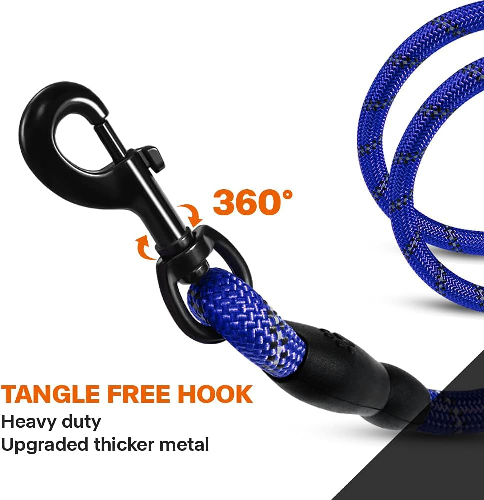 Rope Dog Lead with Soft Padded Handle – Reflective Rock Climbing Rope Lead for Medium and Large Dogs 120 Cm 1.2 Cm Royal Blue