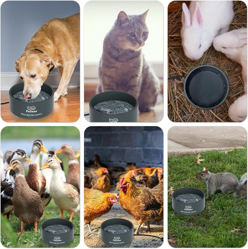 Outdoor Heated Pet Bowl with Chew Resistant Cord, Thermal Bowl Provides Drinkable Water in Winter for Dogs, Cats, Rabbits, Chickens, Ducks - 0.85 Gallon
