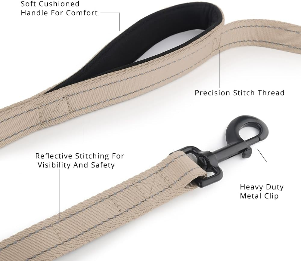 Double Handle Dog Lead 1.8M, Heavy Duty, Reflective Dual Handle Dog Lead for Safety Training, for Medium Large Dogs,2 Handle Leads(Beige)