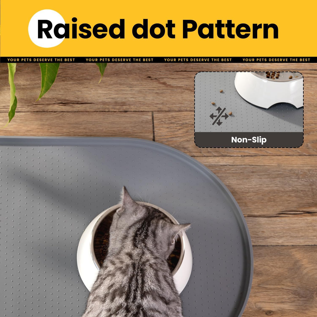 Cat Food Mat,1.2 Cm Raised Edges Dog Bowl Mat for Spill Containment, Bpa-Free Silicone Rubber, 100% Waterproof (Grey,81X51Cm)