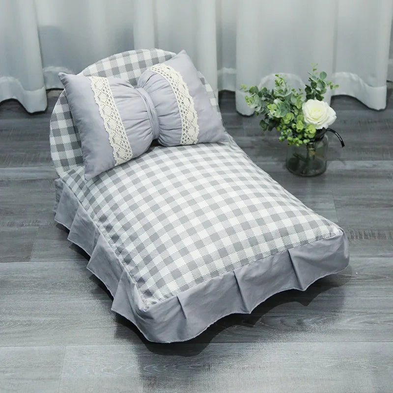 All Season Use Dog Bed Plaid Design Princess Style Cat Beds for Large Cats Washable Top Quality Cat Sleeping Bed