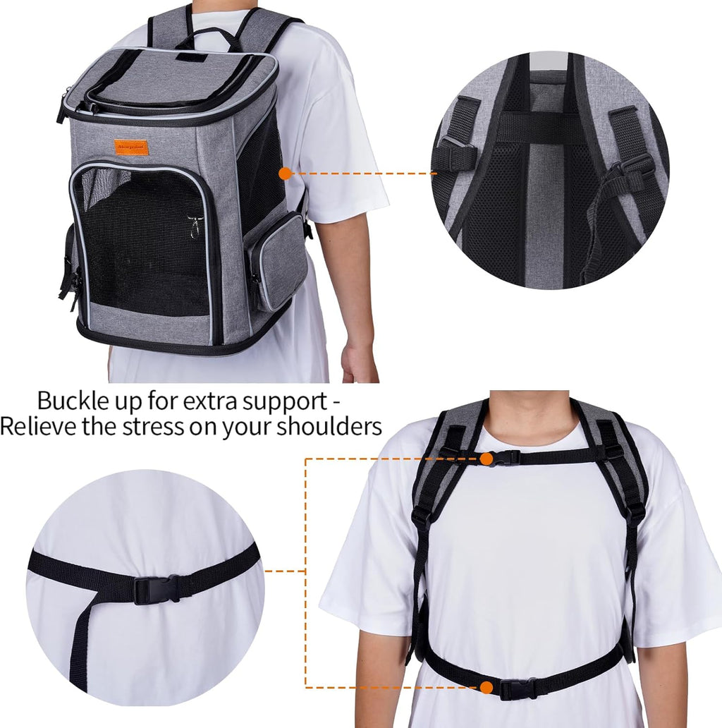 Cat Backpack Dog Backpack for Cats and Small Dogs 7 Kg, Foldable Pet Backpack with Inner Safety Lead and Shell Lightgrey
