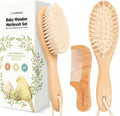 Baby Hair Brush and Comb Set for Newborn - Wooden with Soft Goat Bristle, Newborns Girl, Boy, Toddler Cradle Cap (Oval, Walnut)
