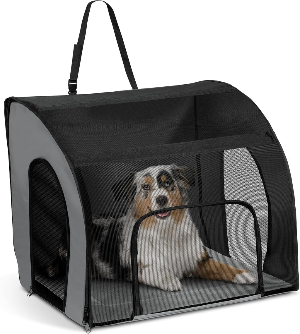 Pet Products Travel Safety Carrier for Pets, Dog Crate for Car Travel, Dog Soft-Sided Carrier for Large Dogs, Portable Car Seat Kennel, Gray/Black Large 29.5 X 22 X 25.5 Inches