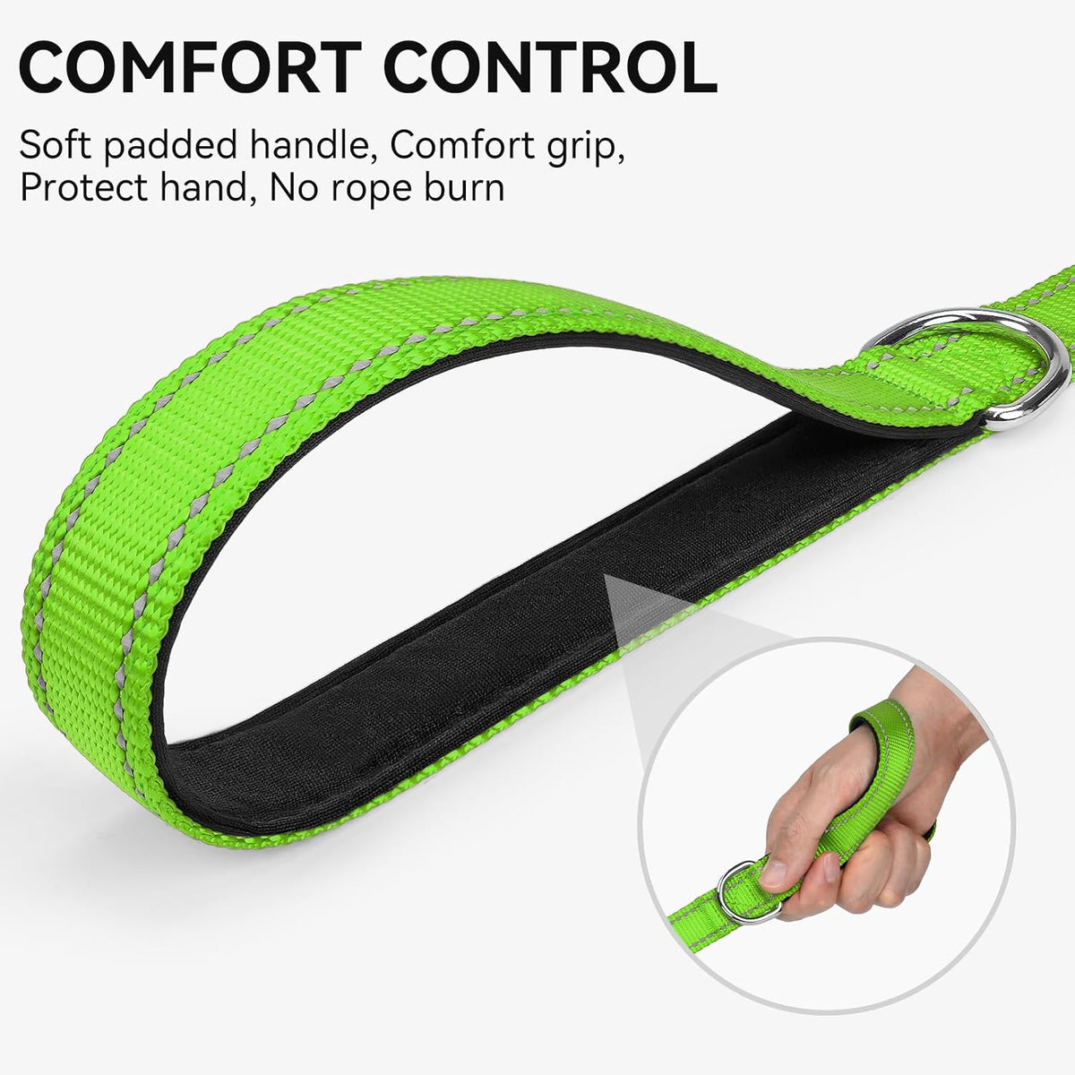 Double-Sided Reflective Dog Leash, 6 FT/5FT/4 FT, Padded Handle Nylon Dogs Leashes for Walking, Training Lead for Medium & Large Dogs, Green, 5FT