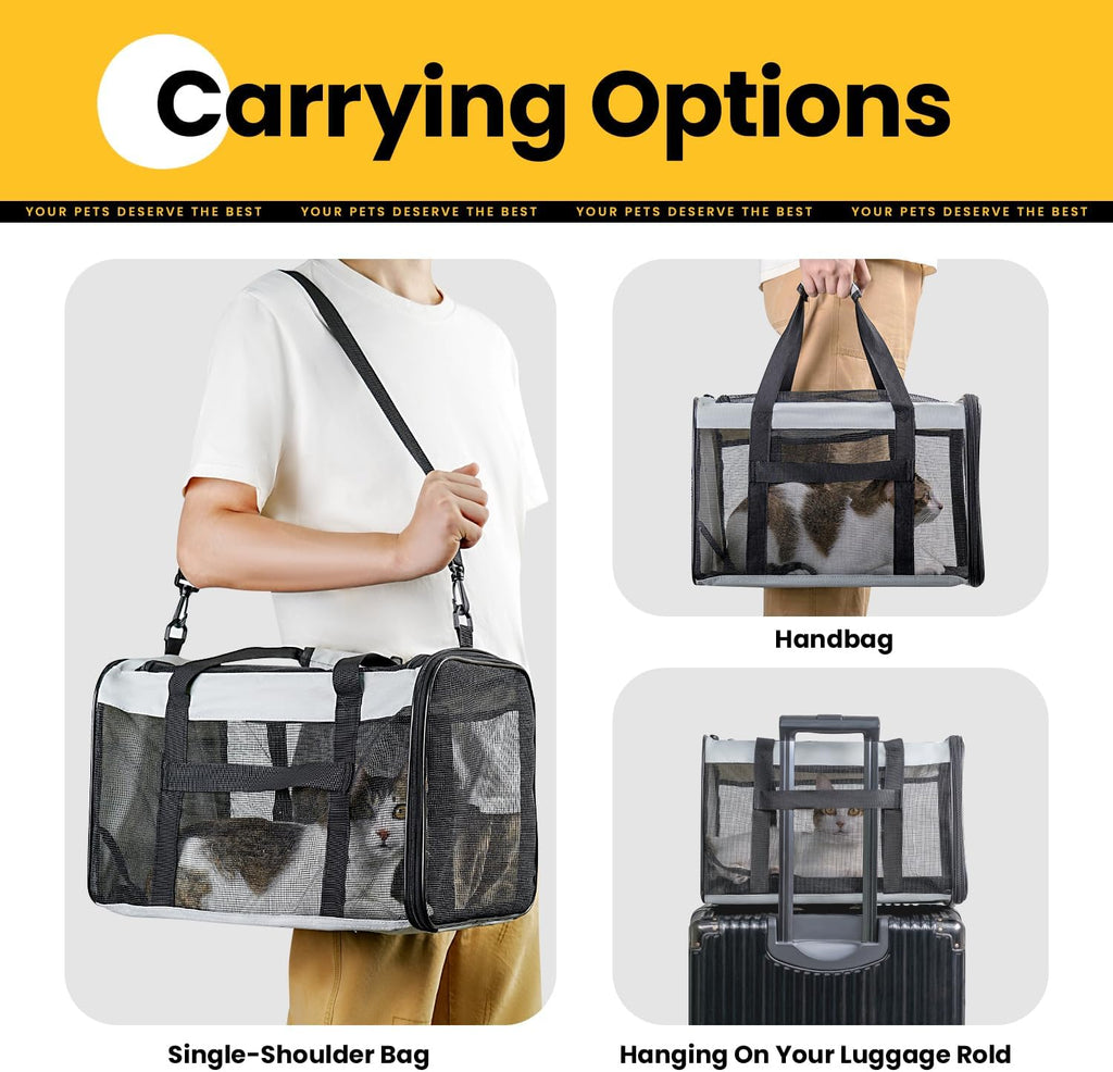 Dog Carrier Bag,Soft-Sided Pet Carriers for Dogs with 4-Sided Mesh, Cat Transport for Large Cats Small Dog up to 9Kg,Collapsible Dat Travel Carrier-L,Grey