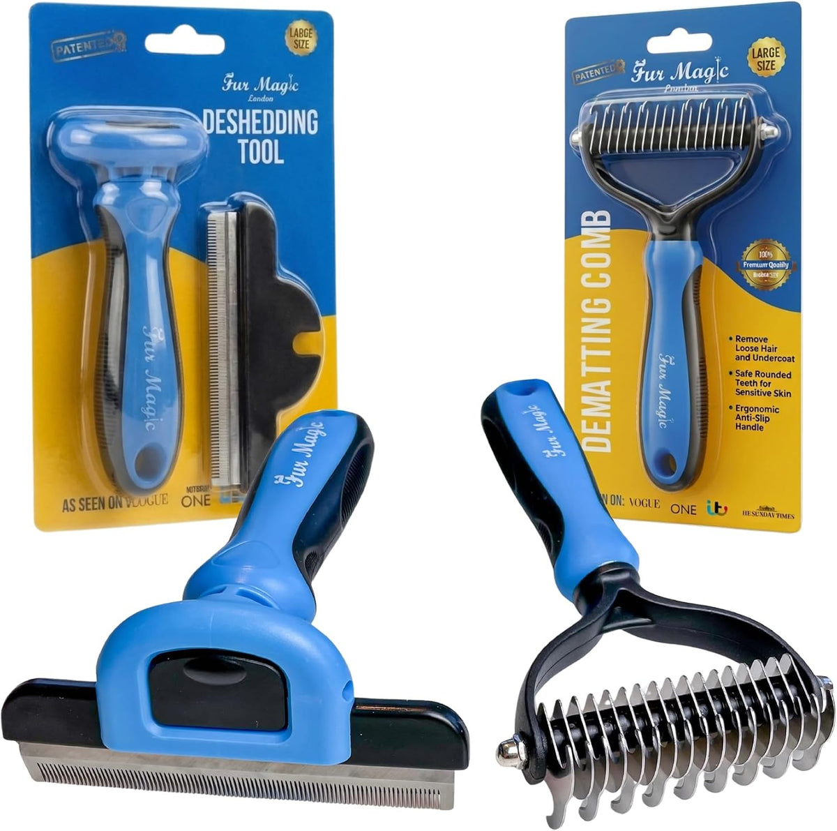 Deshedding Tool & Dematting Comb, Grooming Brushes for Dogs Cats