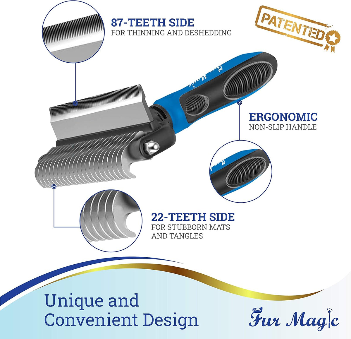Deshedding & Dematting Tool, 2-In-1 Double-Sided Grooming Brush