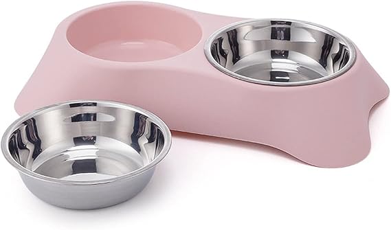 Double Dog Bowl for Dogs – Non-Slip Stainless Steel Food & Water Bowls, Small, Green