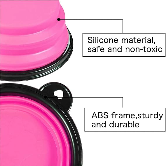 Collapsible Dog Bowl 350ml – Portable Pet Water & Food Bowl with Carabiner, Small Pink