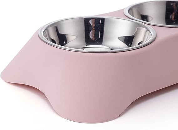 Double Dog Bowl for Dogs – Non-Slip Stainless Steel Food & Water Bowls, Small, Green