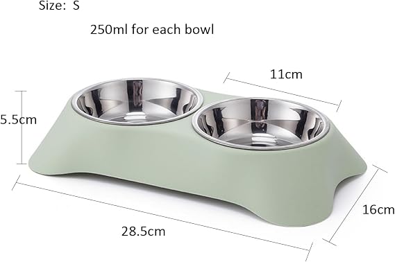 Double Dog Bowl for Dogs – Non-Slip Stainless Steel Food & Water Bowls, Small, Green