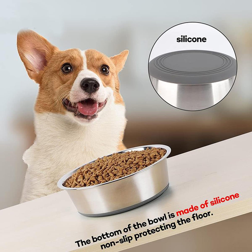 Stainless Steel Dog & Cat Plate Bowls, Non-Slip Silicone Bases - Small (S-14Cm) Feeder & Water Bowls