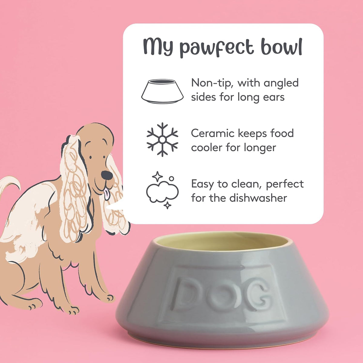 Grey Non Tip Dog Bowl 21 Cm Ceramic Dog Feeding Bowl for Food & Water, Non Slip & anti Spill Pet Bowl, Dishwasher & Freezer Safe