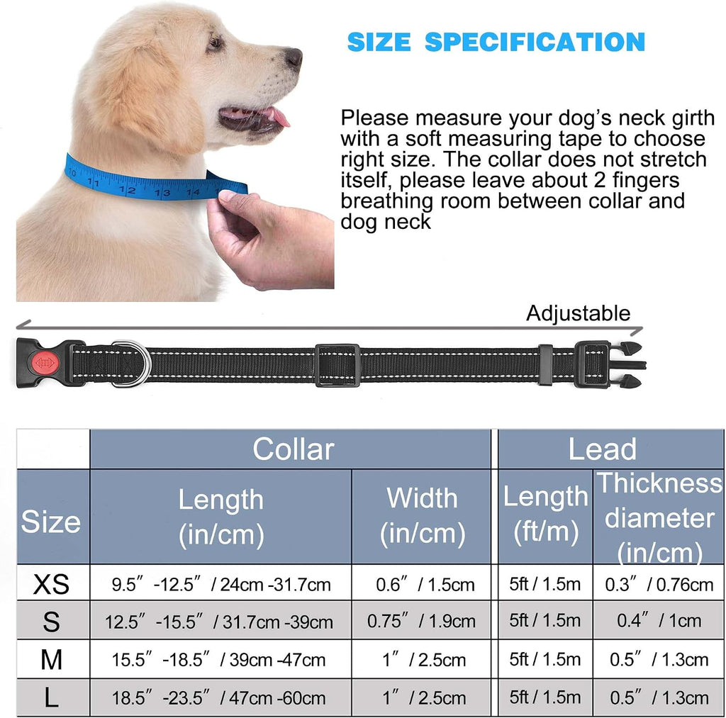 Reflective Dog Collar Padded with Soft Neoprene Breathable Adjustable Nylon Dog Collars for Small Medium Large Dogs
