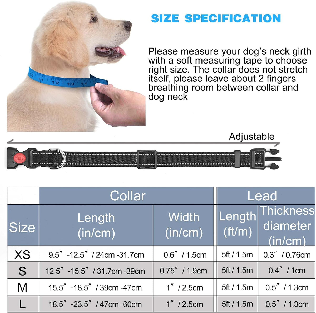 Reflective Dog Collar Padded with Soft Neoprene Breathable Adjustable Nylon Dog Collars for Small Medium Large Dogs