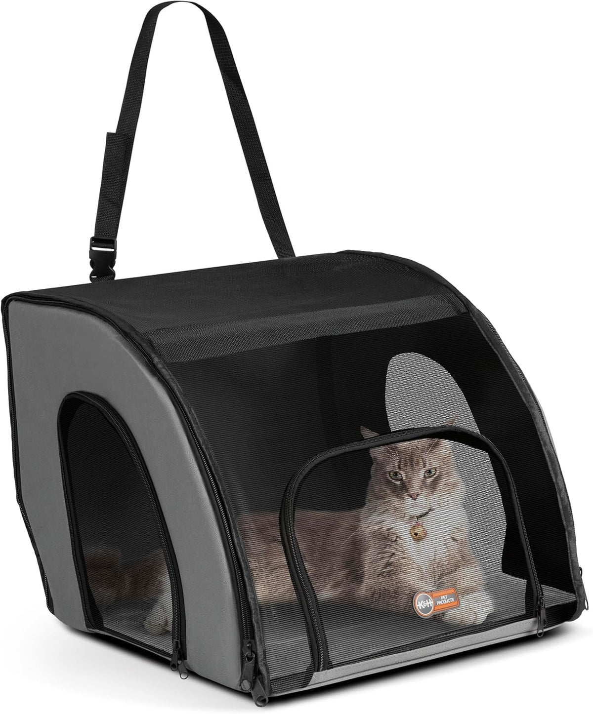 Pet Products Travel Safety Carrier for Pets, Dog Crate for Car Travel, Soft-Sided Carrier for Cats and Small Dogs, Portable Car Seat Kennel, Gray/Black Small 17 X 16 X 15 Inches