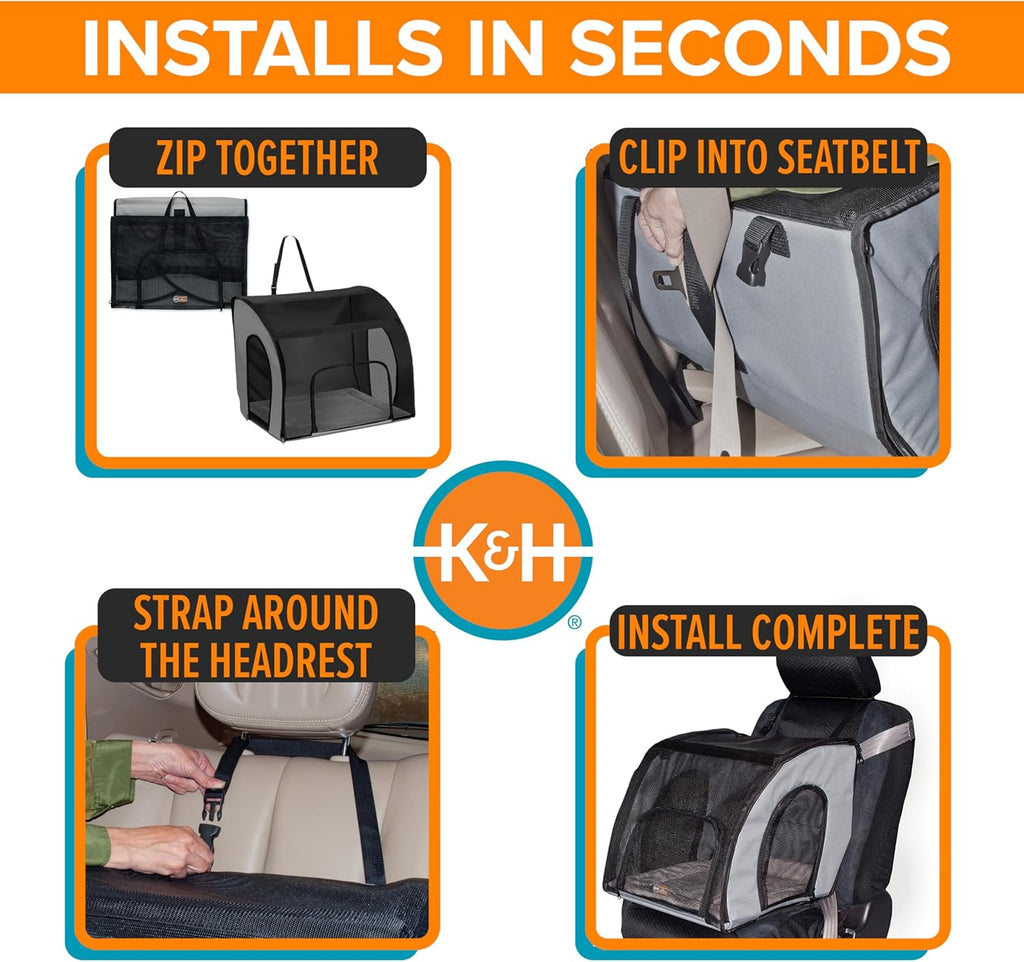 Pet Products Travel Safety Carrier for Pets, Dog Crate for Car Travel, Soft-Sided Carrier for Cats and Small Dogs, Portable Car Seat Kennel, Gray/Black Small 17 X 16 X 15 Inches