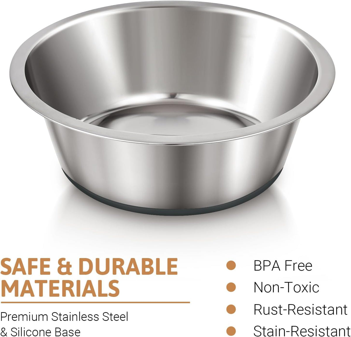 Deep Stainless Steel Dog Bowls, 1,920 Ml, 2-Pack, Nonslip Base
