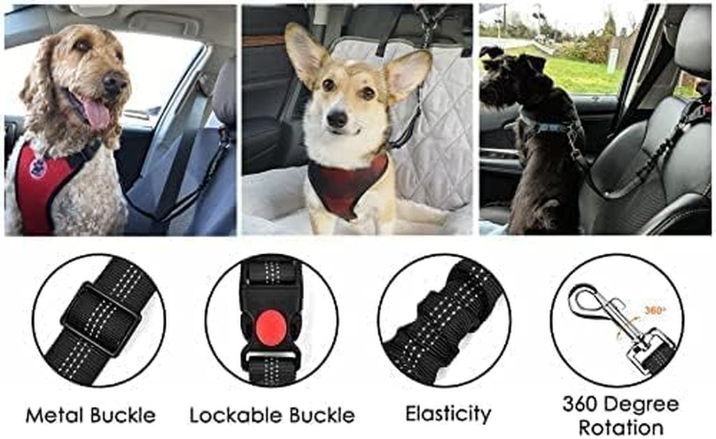 Dog Seat Belts for Cars - Dog Car Harness Adjustable - Headrest Dog Car Seat Belt Restraint Puppy - Elastic Pet Dog Seatbelt Harness - Strong Leads Harness for Dogs Cats and Pets (BLACK)