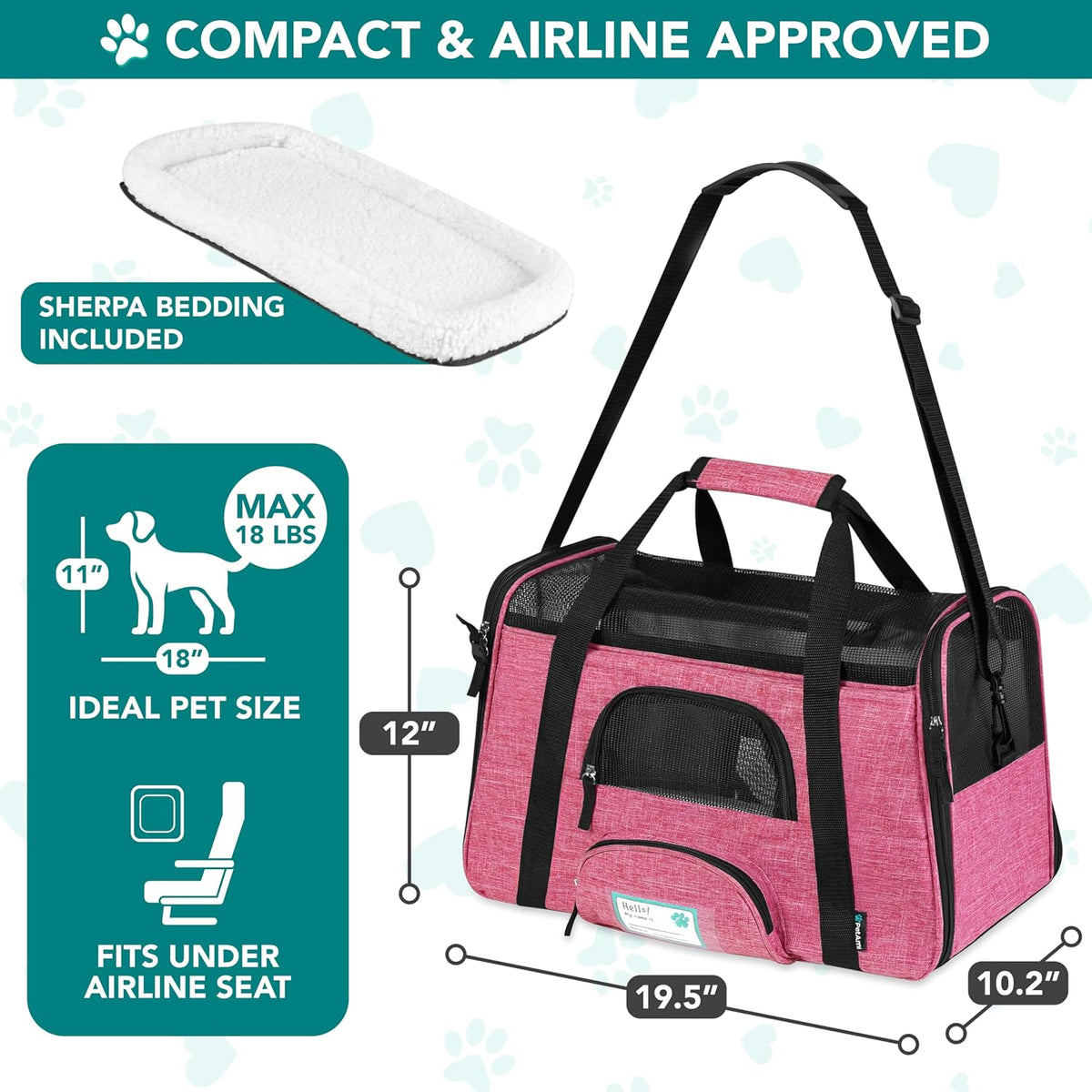 Airline Approved Pet Carrier for Cat, Soft Sided Dog Carrier for Small Dog, Cat Travel Supplies Accessories Indoor Cat, Ventilated Pet Carrying Bag Medium Large Kitten Puppy, Large Heather Pink