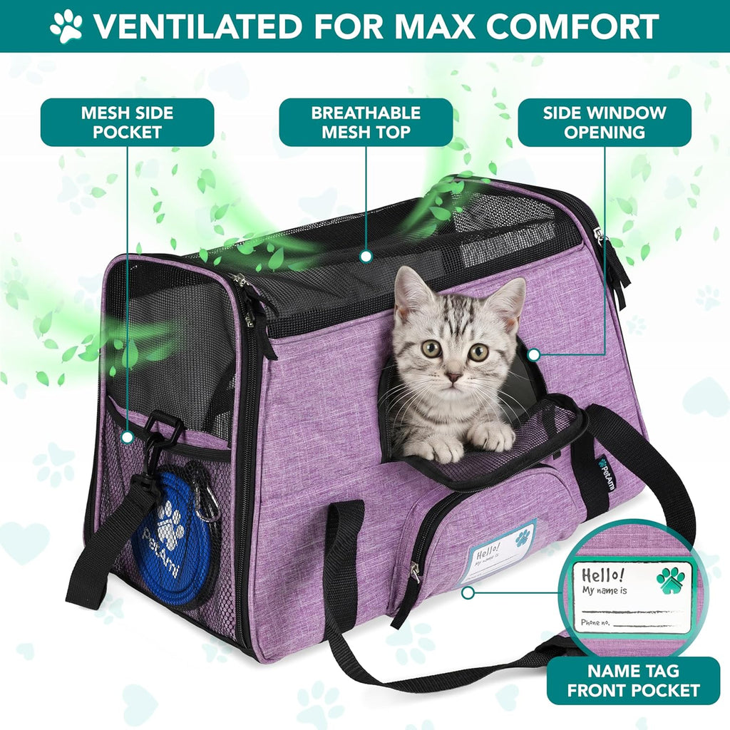 Airline Approved Pet Carrier for Cat, Soft Sided Dog Carrier for Small Dog, Cat Travel Supply Accessories Indoor Cat, Ventilated Pet Carrying Bag Medium Large Kitten Puppy, Small Heather Purple