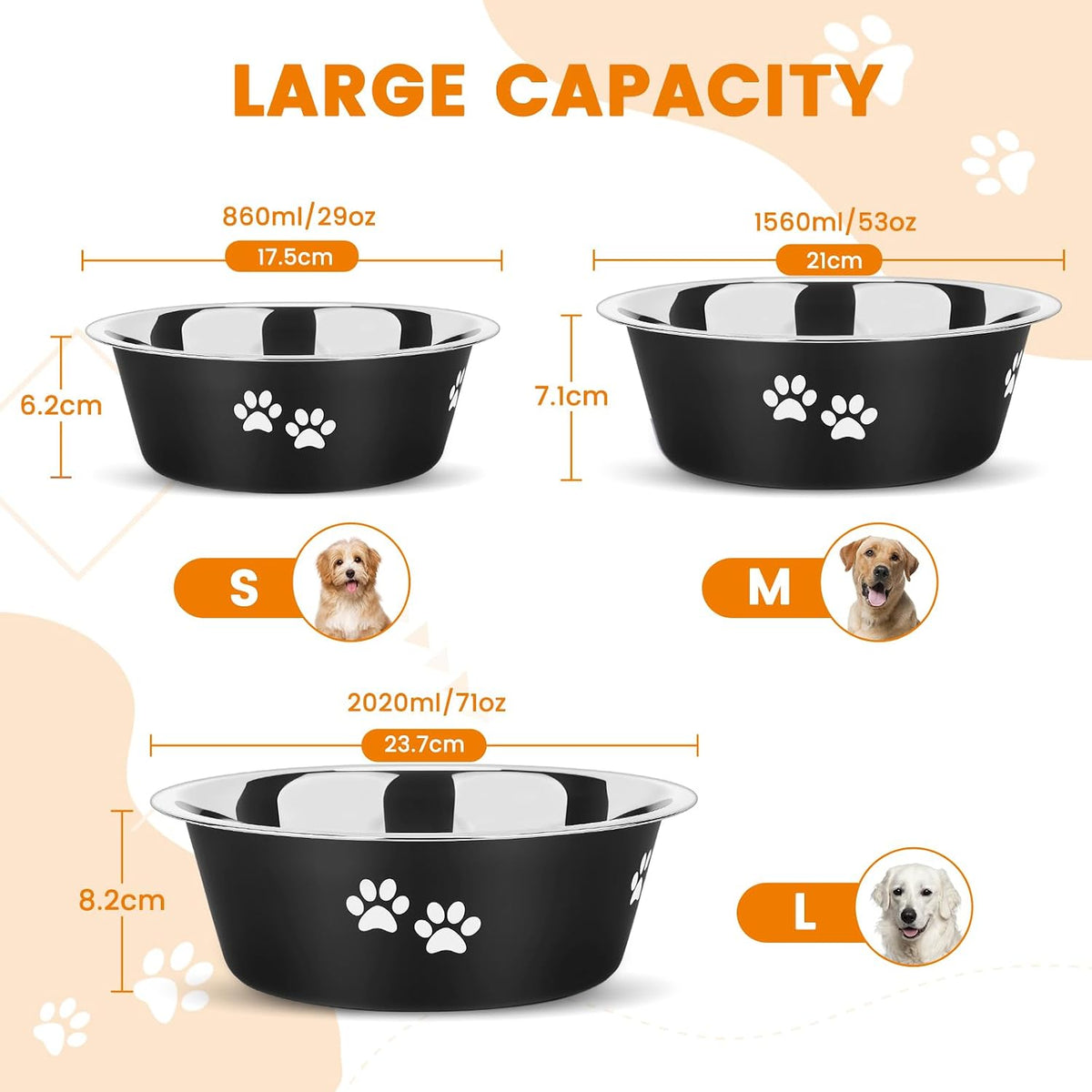 2 Pack Dog Bowls Stainless Steel 2020ML