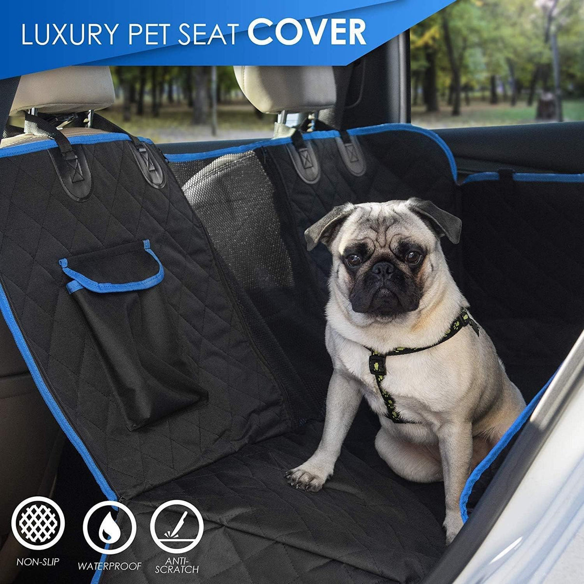 Dog Hammock for Car Back Seat with Mesh Visual Window, Side Flaps with Zipper, Padded 4 Layers Waterproof Heavy Duty Hammock with Storage Bag, Scratch Proof Nonslip Pet Car Seat Cover