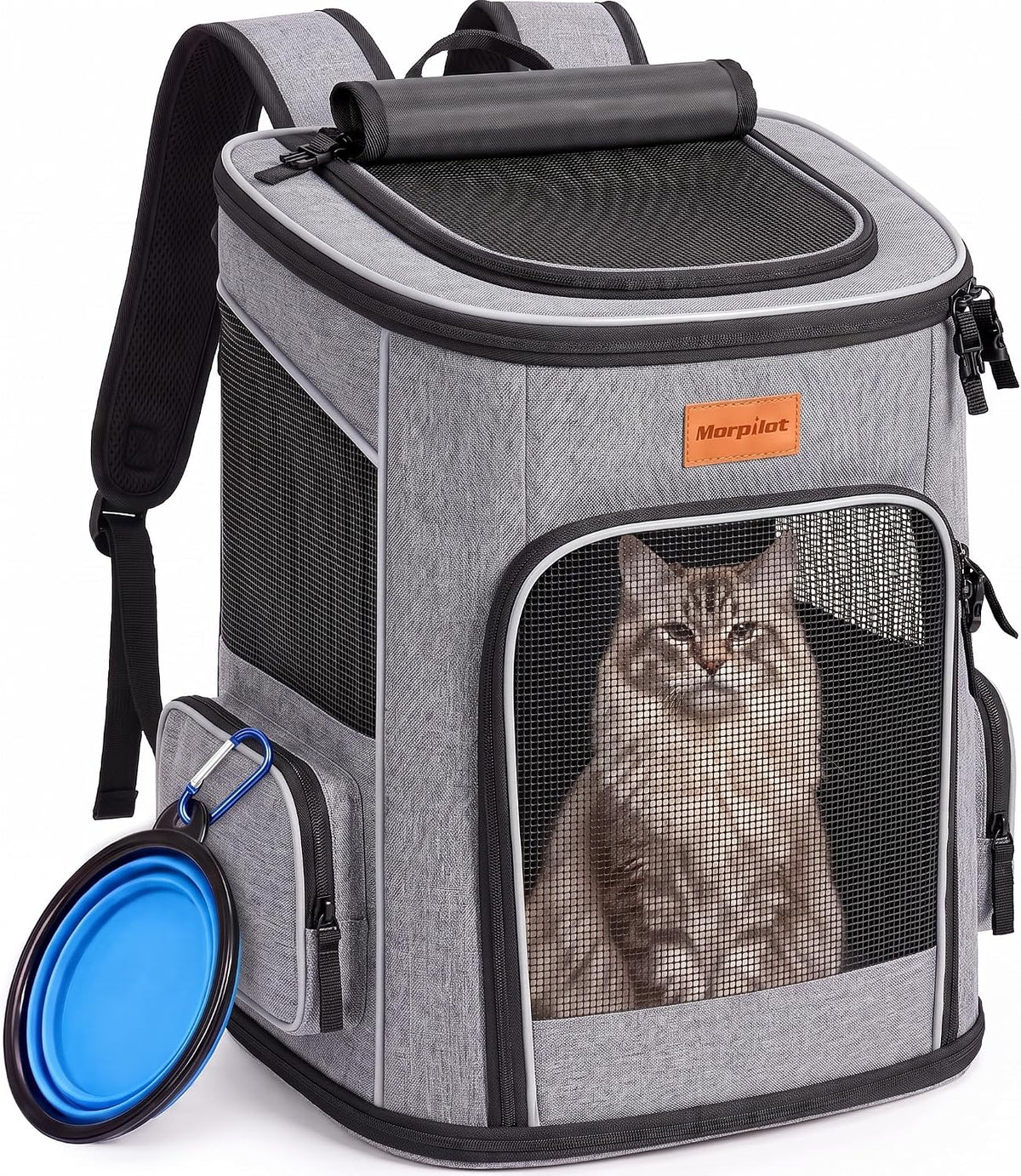 Cat Backpack Dog Backpack for Cats and Small Dogs 7 Kg, Foldable Pet Backpack with Inner Safety Lead and Shell Lightgrey