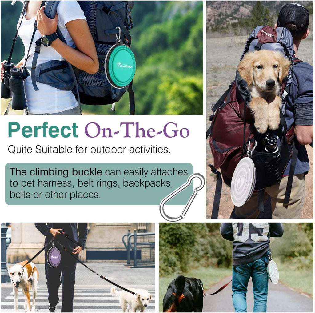 Collapsible Travel Dog Bowls 2 Pack with Lids & Carabiners Silicone