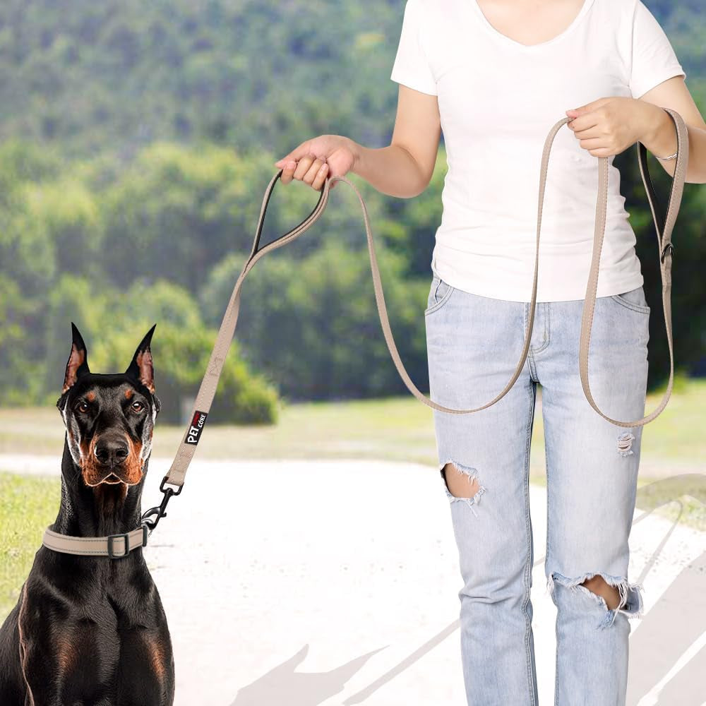 Double Handle Dog Lead 1.8M, Heavy Duty, Reflective Dual Handle Dog Lead for Safety Training, for Medium Large Dogs,2 Handle Leads(Beige)