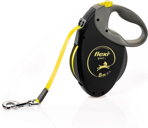 Flexi Giant L 8m Retractable Dog Lead – Tape Leash for Dogs Up to 50kg, Black & Neon Yellow