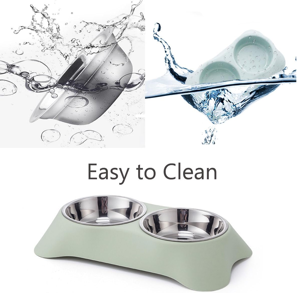 Double Dog Bowl for Dogs – Non-Slip Stainless Steel Food & Water Bowls, Small, Green