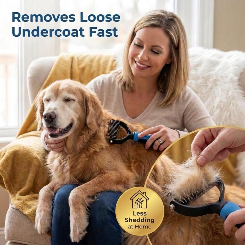 Fur Magic Dematting Comb for Dogs & Cats – Dual-Sided Undercoat Rake, Deshedding & Grooming Tool for Loose Fur, Knots & Mats