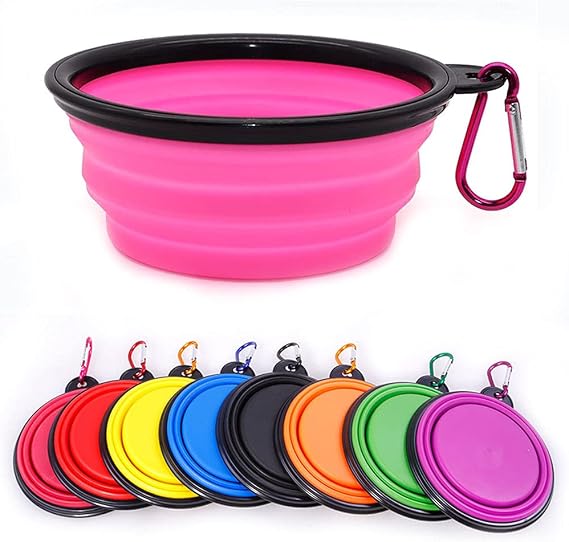 Collapsible Dog Bowl 350ml – Portable Pet Water & Food Bowl with Carabiner, Small Pink