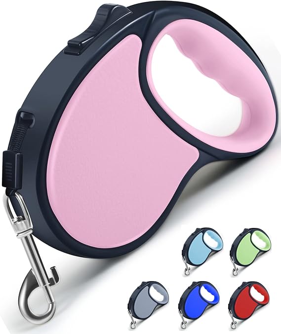 ANCOOLE 5m Retractable Dog Lead – 16ft Automatic Extendable Dog Leash for Small & Medium Dogs, Pink