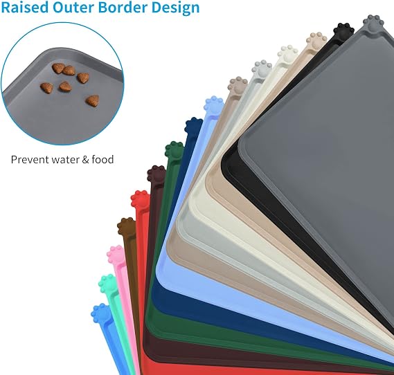 AUDWUD Silicone Pet Feeding Mat for Dogs & Cats – Waterproof Non-Slip Bowl Mat for Food & Water