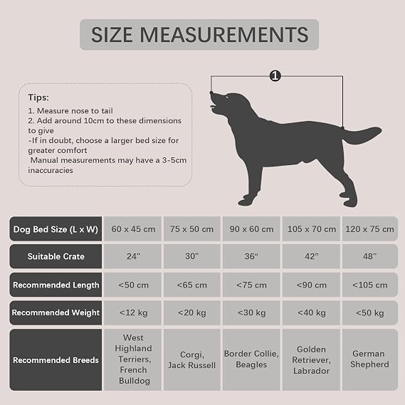 Jaspuriea Medium Dog Bed – Washable Dog Crate Mattress, Grey, 75 x 50 x 7cm