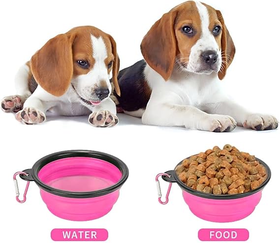 Collapsible Dog Bowl 350ml – Portable Pet Water & Food Bowl with Carabiner, Small Pink
