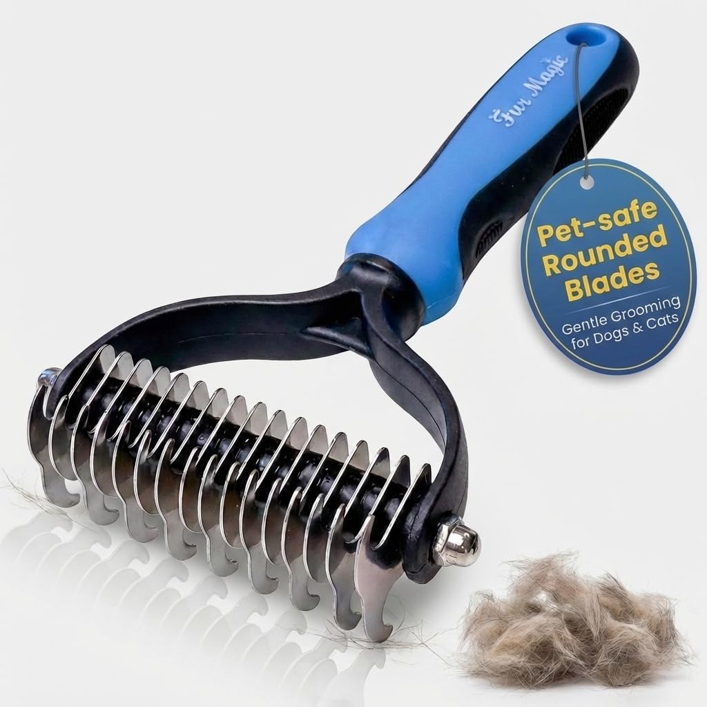 Fur Magic Dematting Comb for Dogs & Cats – Dual-Sided Undercoat Rake, Deshedding & Grooming Tool for Loose Fur, Knots & Mats
