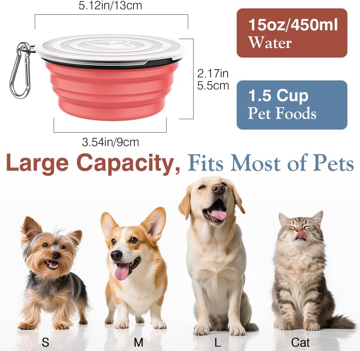 Collapsible Travel Dog Bowls 2 Pack with Lids & Carabiners Silicone